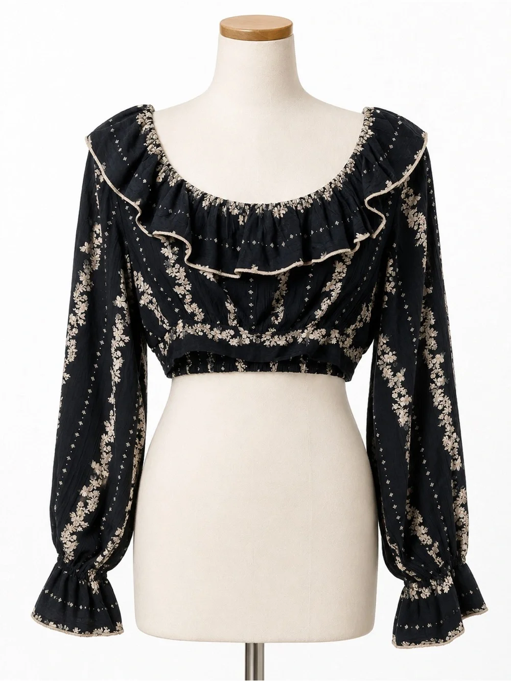 Free People Black Floral Ruffle Crop Top